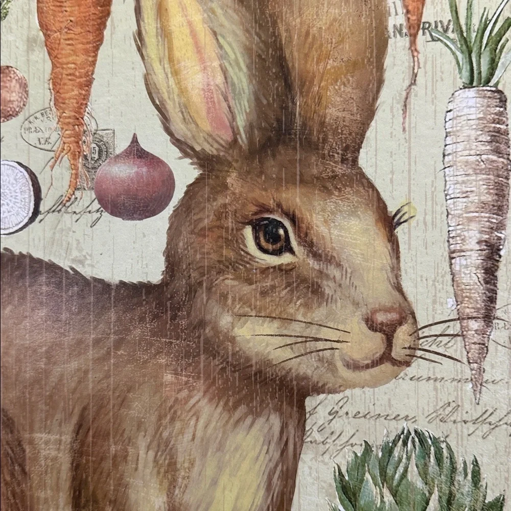 Rabbit & Vegetables Framed Art farmhouse decor rustic distressed wall hang
